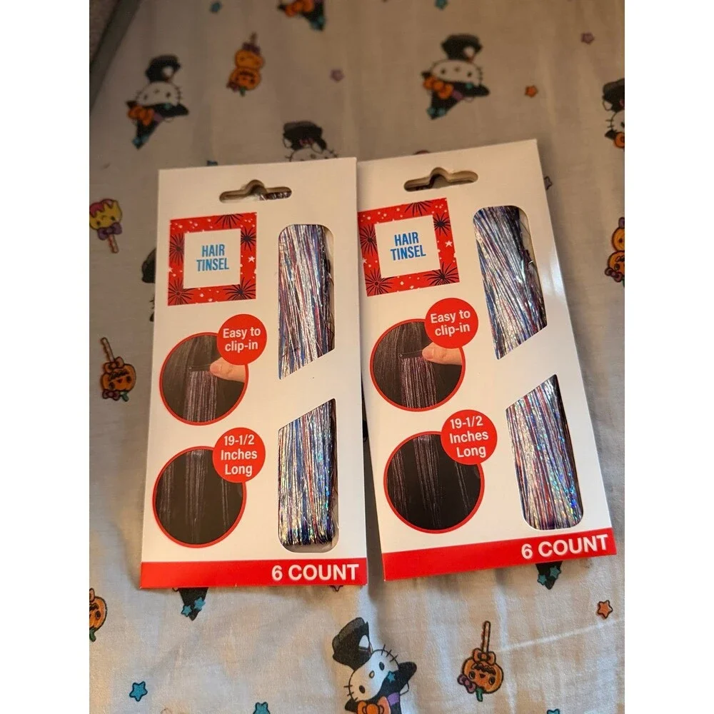 Set of 2 Festive Voice Clip-In Hair Tinsel Packs (12 Clips Total) - 19.5